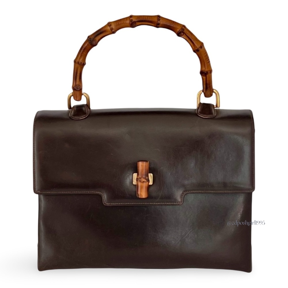 Vintage 1970s Gucci Bamboo Brown Kelly-Style Top Handle Handbag Leather